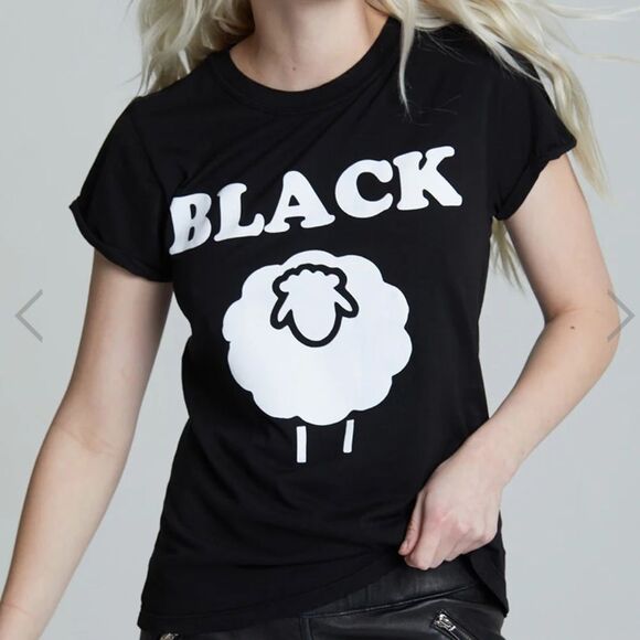 NWOT Recycled Karma x Odd People Black Sheep Distressed Fitted Tee in Black S - Picture 1 of 16
